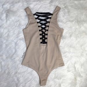 sexy lace up criss cross nude tan Bodysuit 🌟